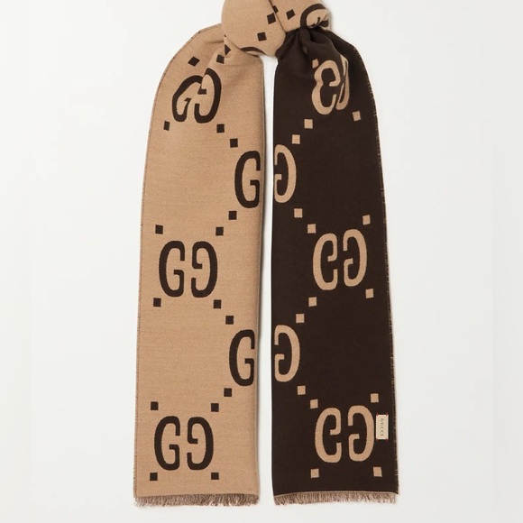 Gucci Beige and Brown Logo Scarf - Picture 1 of 2
